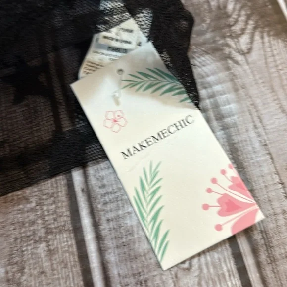 MakeMeChic Black Sheer Star Pattern Crop Top size Large - Picture 2 of 4